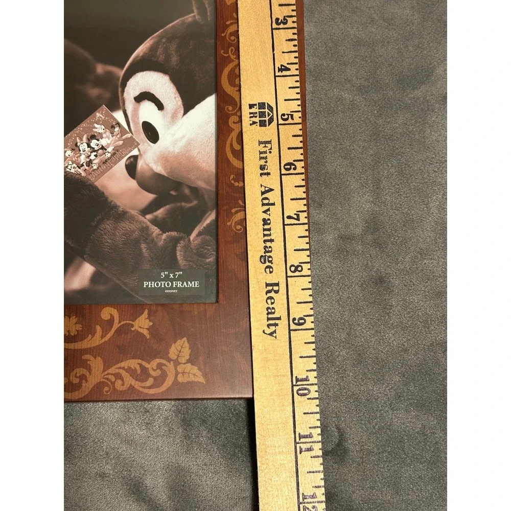 Disney Parks Mickey Mouse Wood Grain Etched Scroll 5x7 Photo Frame Brown
